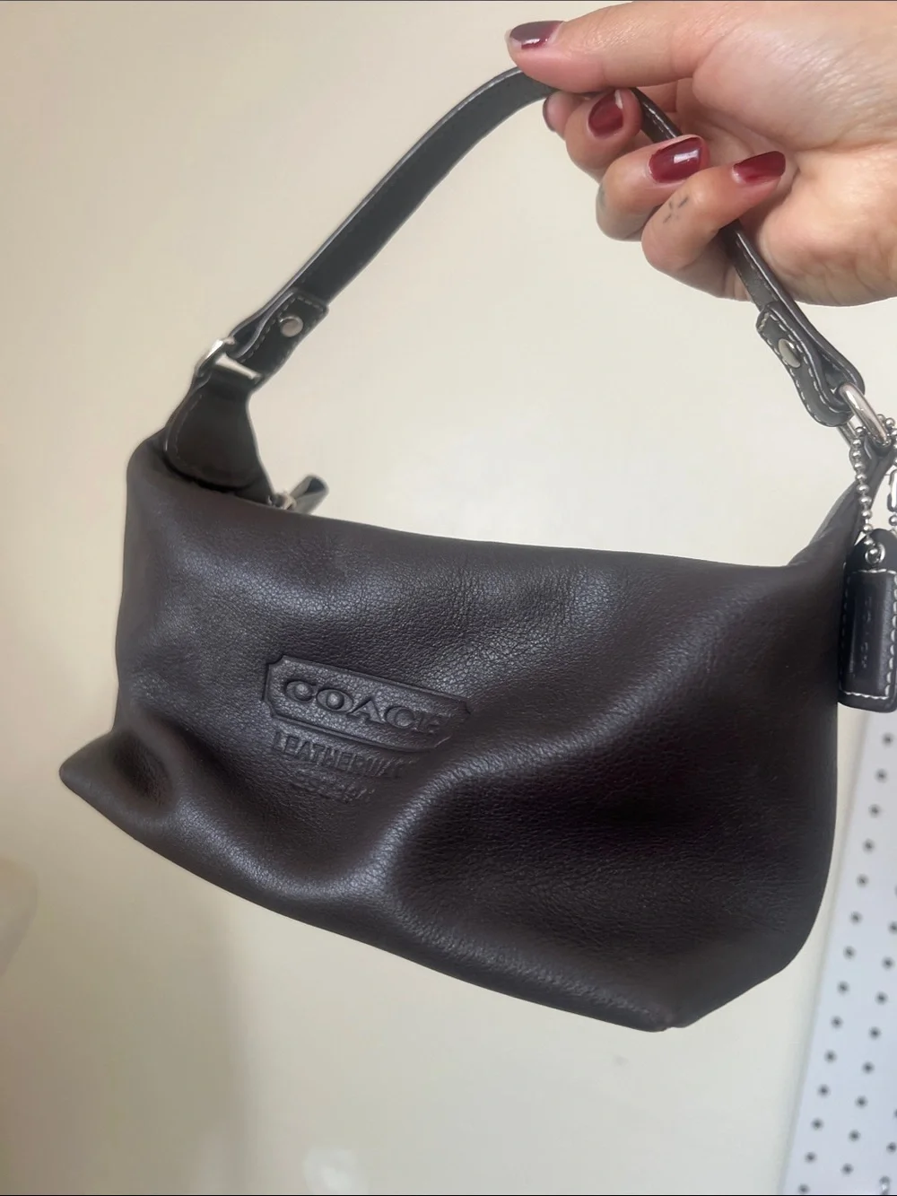 Coach Dark Brown Embossed Leather Mini Hobo